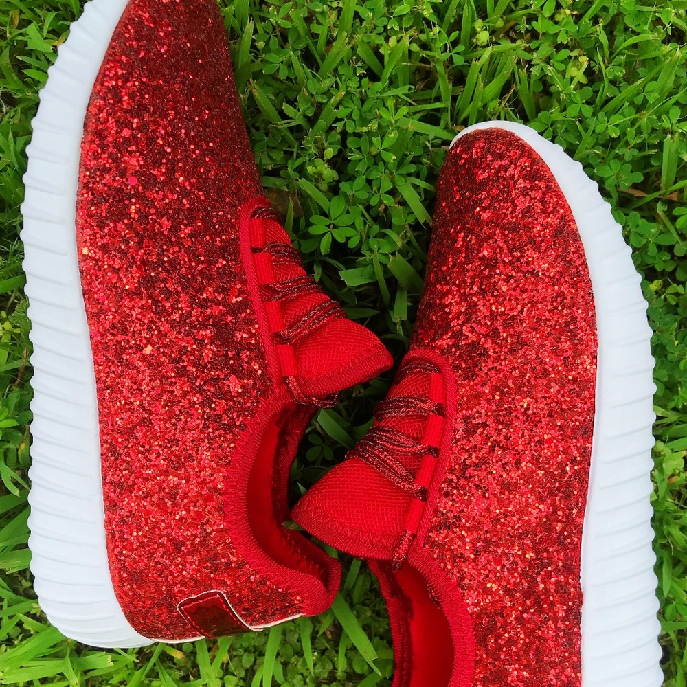 Red Glitter Sparkle Athletic Festival Sneakers NIB - Picture 3 of 4